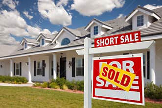 Sold Short Sale Real Estate Sign and House - Right