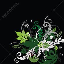 Green flowers on the black background