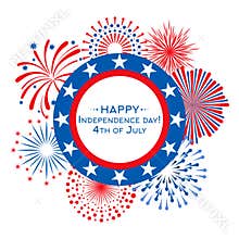 Happy Independence Day vector card with fireworks. 4th July banner template