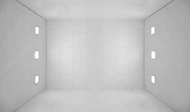White empty room with square lights