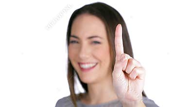 Woman gesturing one isolated on white