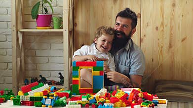 Happy fathers day. Happy family. Son hugs his dad on holiday. Father`s day. happy loving family. Father and his child