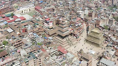 Nepal, Kathmandu, Bhaktapur. Aerial footage