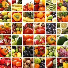 A collage of nutrition images with fresh fruits