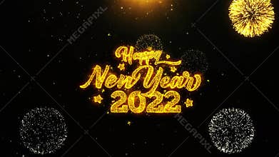 Happy new year 2022 wishes greetings card, invitation, celebration firework looped