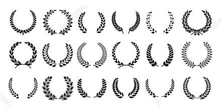 Silhouette laurel wreath. Greek olive branch, champion award emblems, leaves round prizes symbols. Vector black laurels