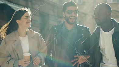 Carefree Friends Walking in the City