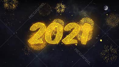 Happy New Year 2021 Text Wishes Reveal From Firework Particles Greeting card.