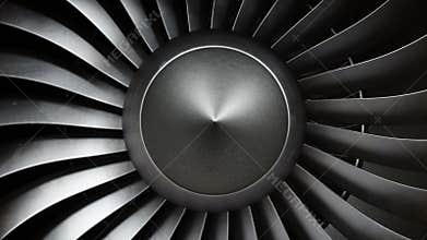Animation jet engine, close-up view jet engine blades. Front view of a jet engine and blades. Animation of rotating