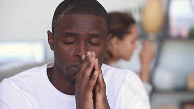 Sad thoughtful african american man upset after fight with girlfriend