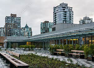 VANCOUVER, CANADA - NOVEMBER 28, 2018: Vancouver Public Library in downtown area and architecture elements
