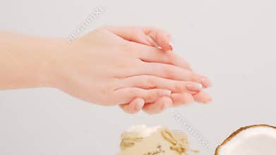 Organic coconut oil skin care applying butter hand