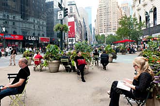 Street life New York, Times Square. Urban nature in City of New York. Resting in the City.