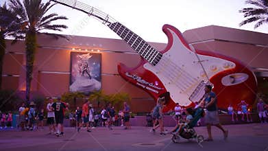 People walking around Rock and Roller Coaster Aerosmith area at Hollywood Studios .