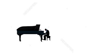 Afro american piano performer, camera rotating, against white