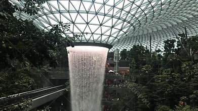 Water flowing at HSBC RAIN VORTEX Jewel