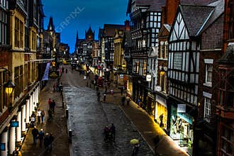 Chester city street at dusk