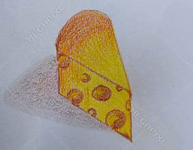 CHEESE and shadow,Drawing picture on white paper background.