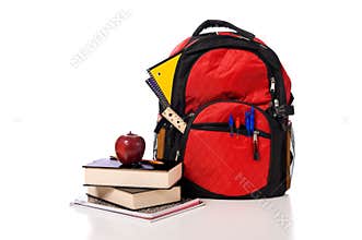 School Backpack Overflowing with supplies
