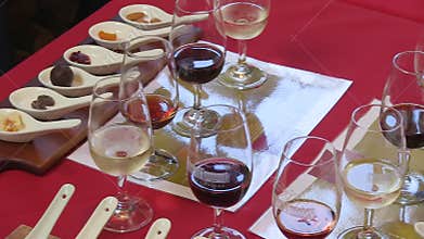 Wines laid out on table