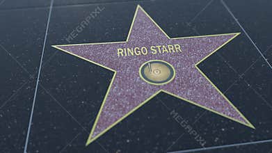 Hollywood Walk of Fame star with RINGO STARR inscription. Editorial clip