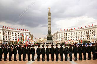 Laying flowers on Victory Square in Minsk Belarus