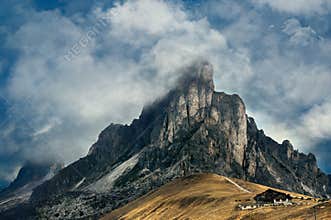 Mountain dramatic landscape. Passo Giau, Dolomites Italy. Desaturated