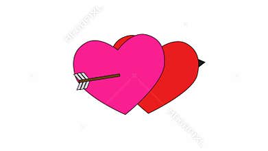 Two pulsating hearts are pierced by an arrow. valentines day background. footage