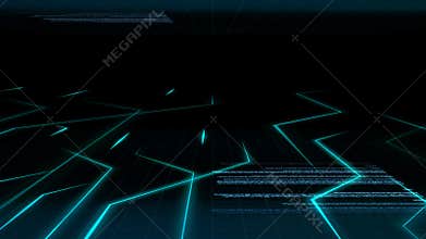 Seamless abstract blue light animation background pattern of electronic circuit current with computer code background