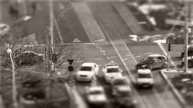 Tiltâ€“shift cars in traffic, time-lapse