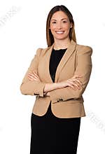 Beautiful smiling businesswoman arms folded standing