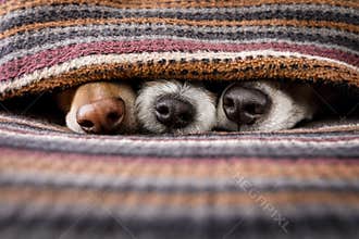 Dogs under blanket together