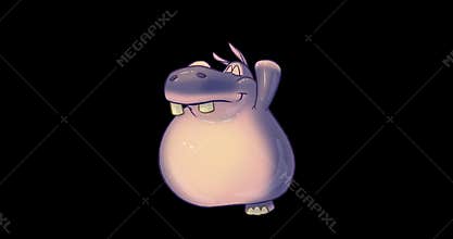 Cartoon shiny chubby hippopotamus looping walk cycle