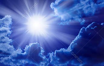 Blue Sun Sky Rays Background
