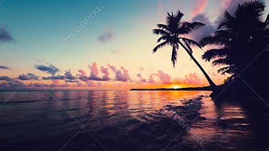 Sunrise sea view with cloudscape and tropical island beach. Punta Cana resort, Dominican Republic