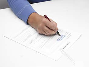 Job application form and hand
