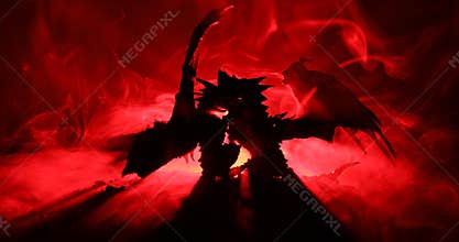 Dragons battle scene. 2 Dragon prepare to fight . Rotating ground with foggy back light toned.