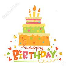 Vector Happy Birthday card with cute cake.