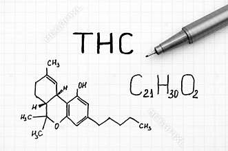 Chemical formula of THC with black pen.