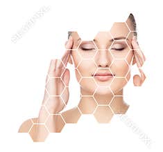 Beautiful face of young and healthy girl. Plastic surgery, skin care, cosmetics and face lifting concept.