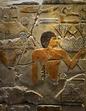 Ancient Egyptian painted relief stone freeze