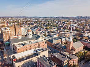 Aerial of Downtown York, Pennsylvania next to the Historic District in Royal Square