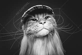Beautiful maine coon cat in hat