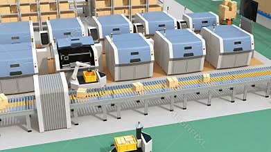 AGV Automatic guided vehicle picking parts from metal 3D printer