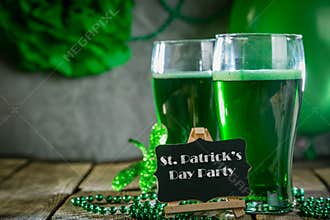 St. Patricks day concept - green beer and symbols