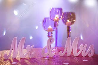 Mr. & Mrs. with Purple Goblet Candle Holders