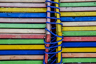 Multi-colored boards wood background abstract bright rope blue y