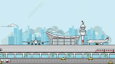 Simple footage of busy airport with airplane take off , landing and parking include transportation around the airport