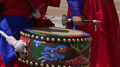 Soldier Play Drums during Changing Guards Ceremony at Gyeongbokgung Palace