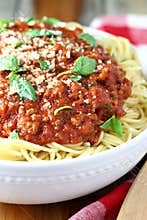 Bowl of spaghetti with meat sauce